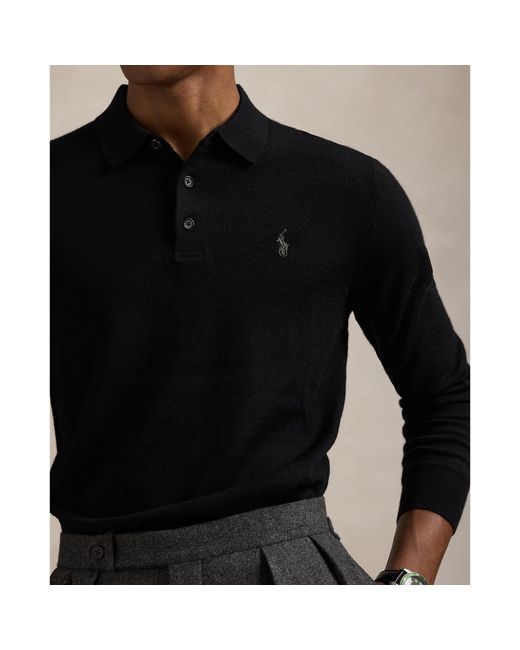 Polo Ralph Lauren Black Merino Crew Neck Jumper for men