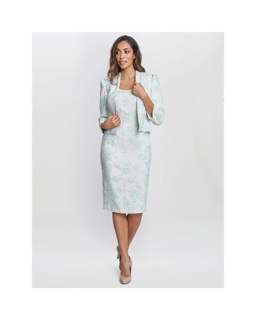 Gina Bacconi Blue Eva Floral Jacquard Dress And Jacket