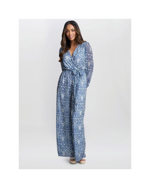 Gina Bacconi Blue Kourtney Chiffon Jumpsuit