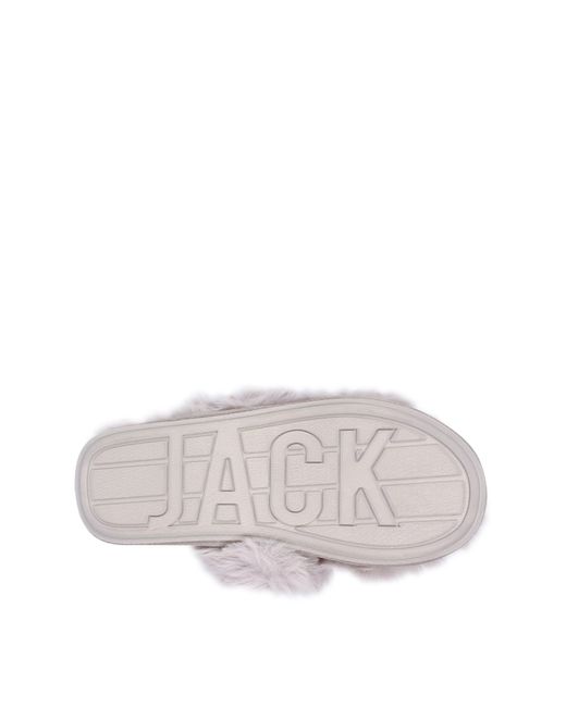 Jack Wills Gray Fluffy Cross Strap Slippers