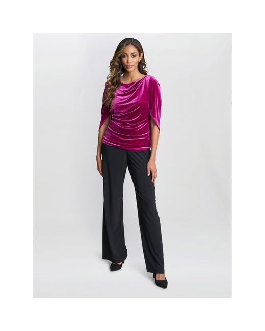 Gina Bacconi Pink Merna Draped Velvet Blouse