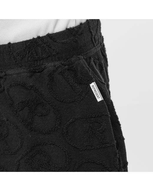 Represent Black Rep All-Over Towel Fabric Shorts for men