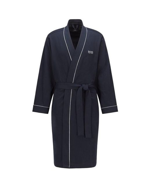 Boss Blue Dressing Gown With Logo And Piping for men