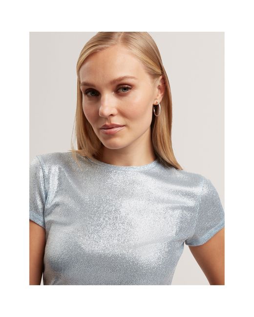 Ted Baker Gray Metallic Short Sleeve Slim Fit T-Shirt