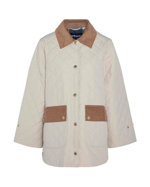 Barbour Gray Corinne Corduroy Trim Long Sleeve Quilted Jacket