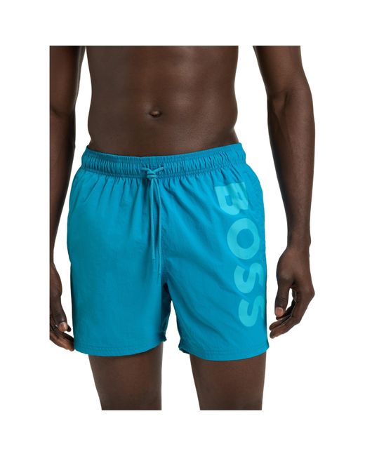 Boss Blue Octopus Swim Shorts With Bold Branding for men