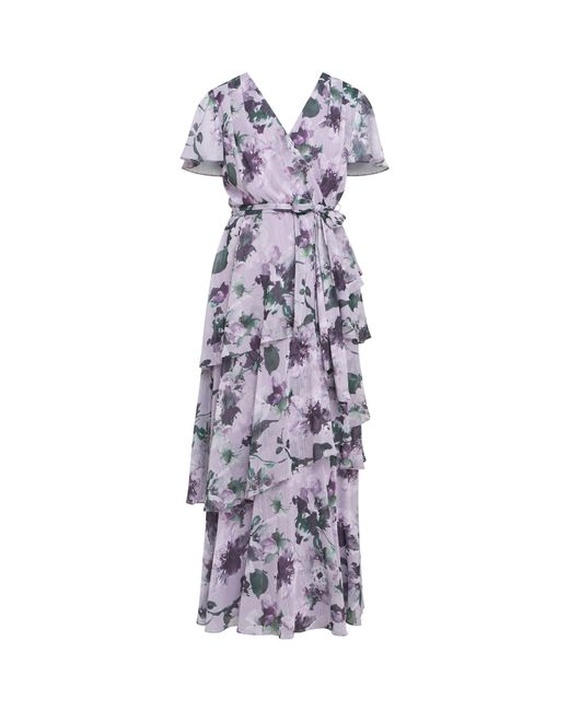 Gina Bacconi Blue Ruby Printed Tiered Maxi Dress With Belt