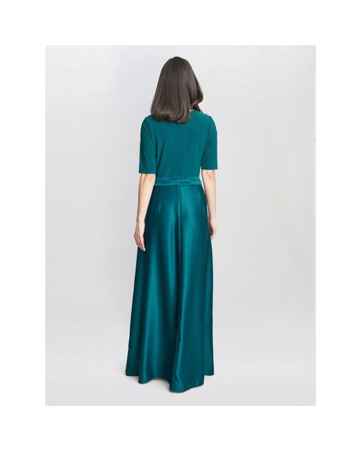 Gina Bacconi Blue Luna Satin Maxi Dress With Jersey Bodice