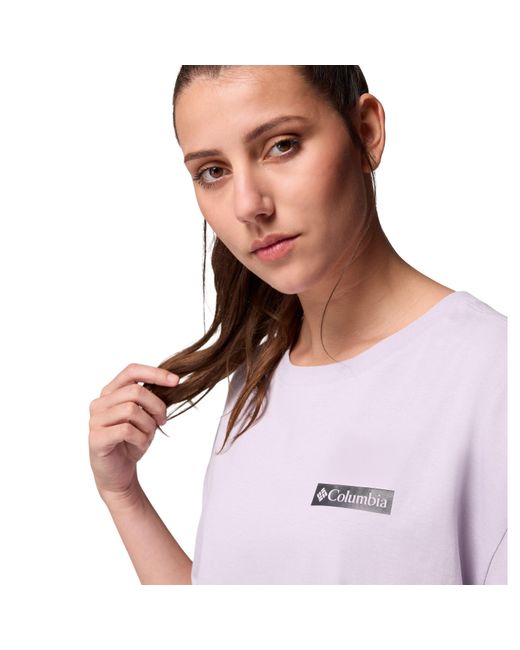 Columbia Purple S Rolling Bend Graphic Oversized Tee