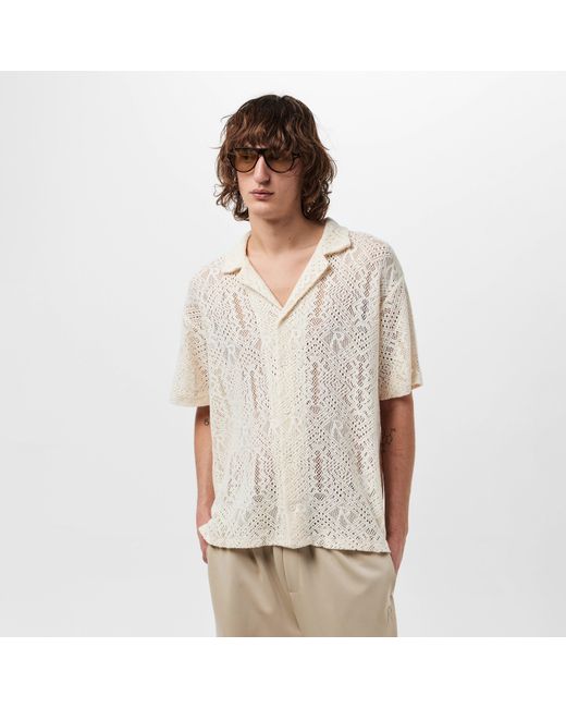 Represent White Rep All Over Crochet Cotton Short Sleeve Shirt for men