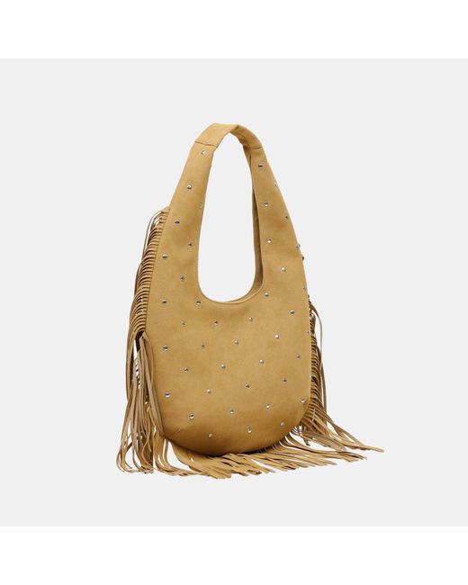Firetrap Natural Faux Suede Fringed Hobo Bag