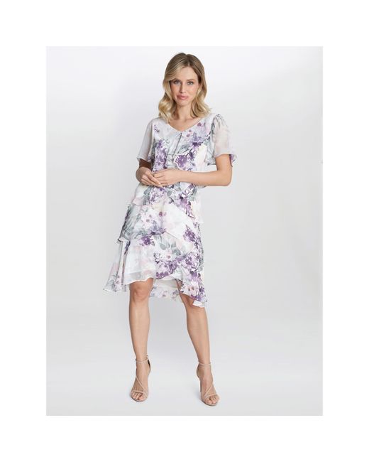 Gina Bacconi White Kia Printed Tiered Dress
