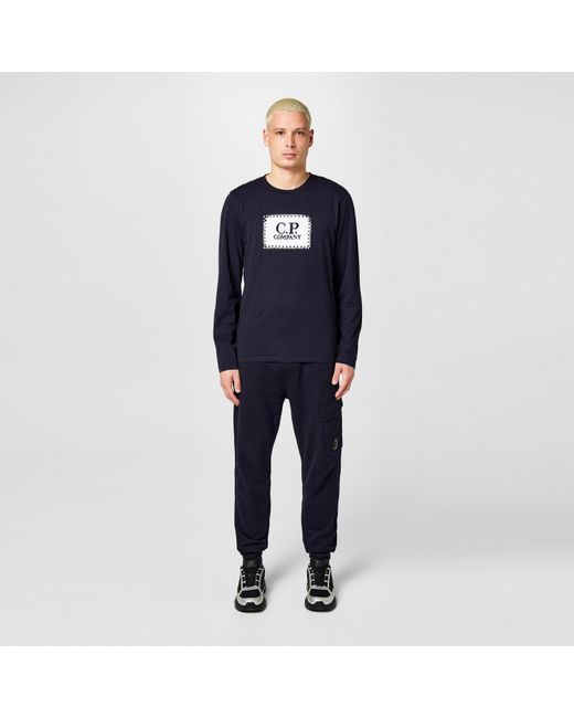 C P Company Blue Cotton Long Sleeve Crew Neck T-Shirt for men