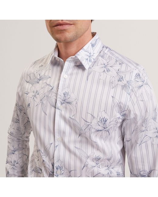 Ted Baker White Long Sleeve Patterned Shirt for men