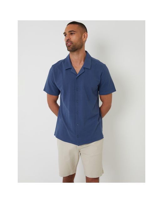 Threadbare Blue Kaylian Short-Sleeve Plain Shirt for men