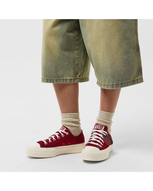Converse Red Chuck Taylor All Star Platform Canvas Low Top Shoes