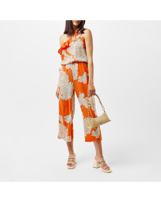 AX Paris Orange Blood Floral Print One Shoulder Jumpsuit