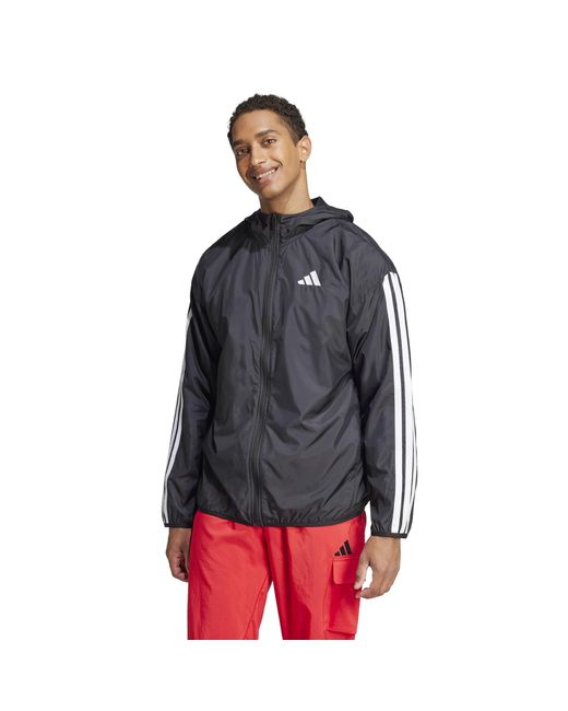 Adidas Black Essentials Stripes Lightweight Mesh Lined Windbreaker for men