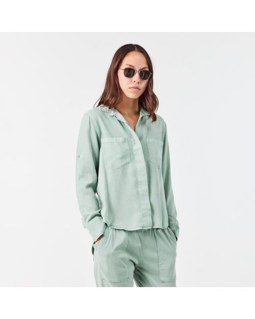 Bella Dahl Green Split Back Long-Sleeve Plain Shirt