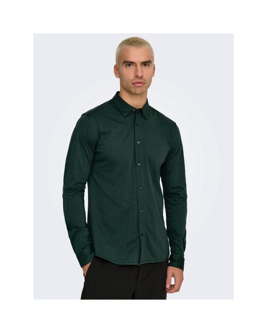 ONLY Green Long-Sleeve Plain Shirt for men