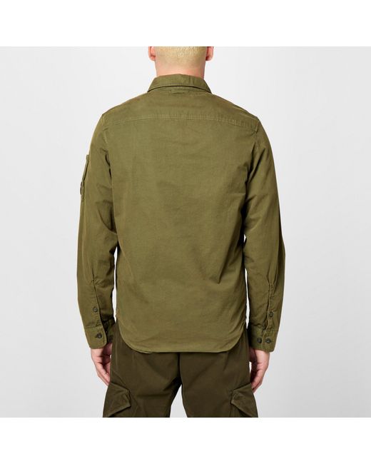 C P Company Green Gabardine Lens Cotton Long Sleeve Overshirt for men