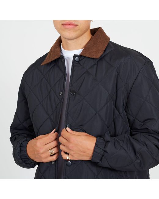 Brave Soul Black Quilted Coach Jacket With Contrast Collar for men