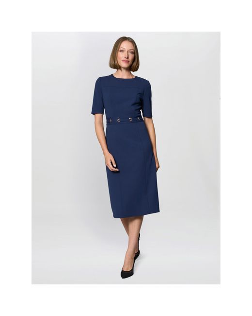 Gina Bacconi Blue Everley Tailored Belted Dress