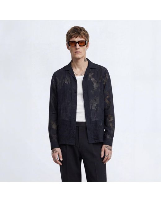 Twisted Tailor Blue Ethan Floral Burnout Revere Shirt for men