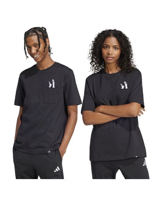 Adidas Black Lounge Slides Graphic Pocket T-Shirt Adults for men
