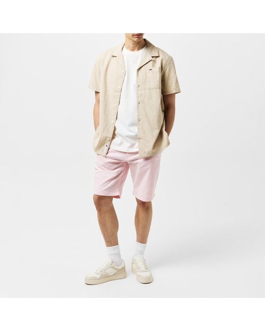 Tommy Hilfiger Natural Linen Blend Short-Sleeve Plain Shirt for men