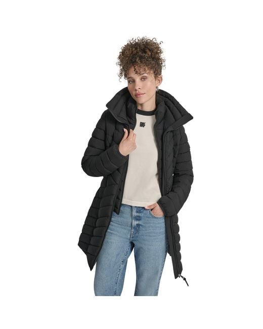 DKNY Black Double-Zip Quilted Medium Puffer Jacket