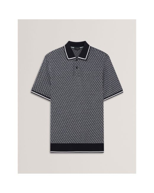 Ted Baker Blue Texture Short Sleeve Polo Shirt for men