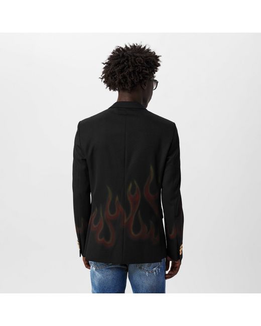 Palm Angels Black Burning Double Breasted Blazer for men