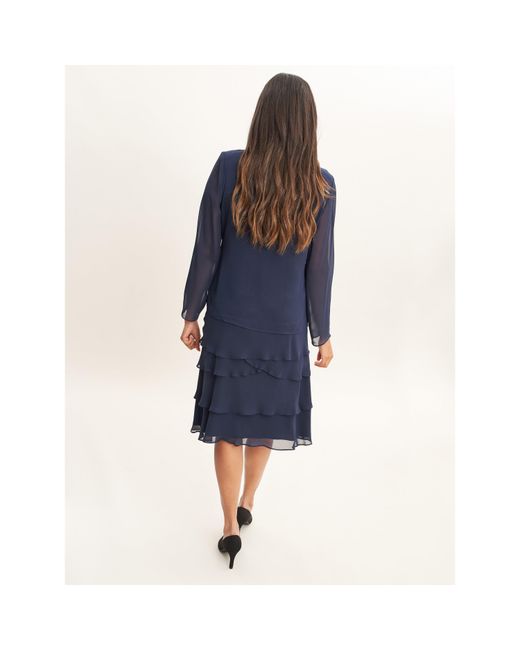 Gina Bacconi Blue Camira Lace Shoulder Tier Jacket Dress