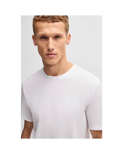 Boss White Bodywear Waffle T-Shirt With Structured Design for men
