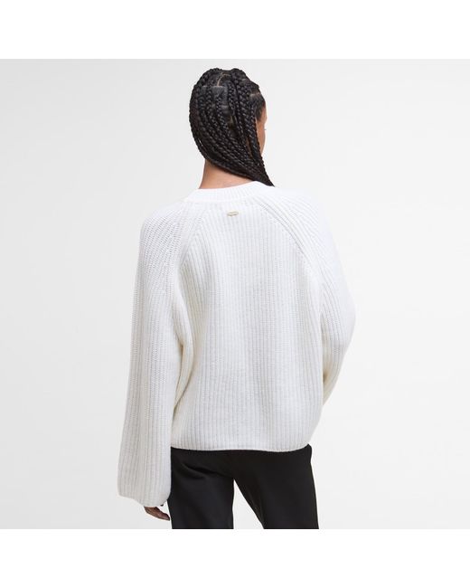 Barbour White Vera Crew Neck Jumper