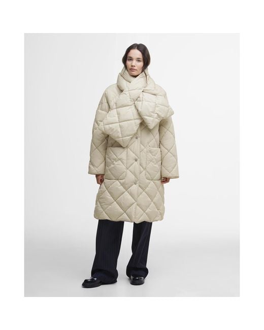 Barbour Natural Brigitte Diamond Quilted Long Puffer Jacket