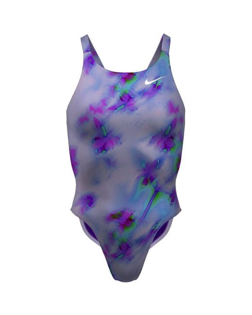 Nike Purple Hydrastrong Multi Print Fastback One-Piece