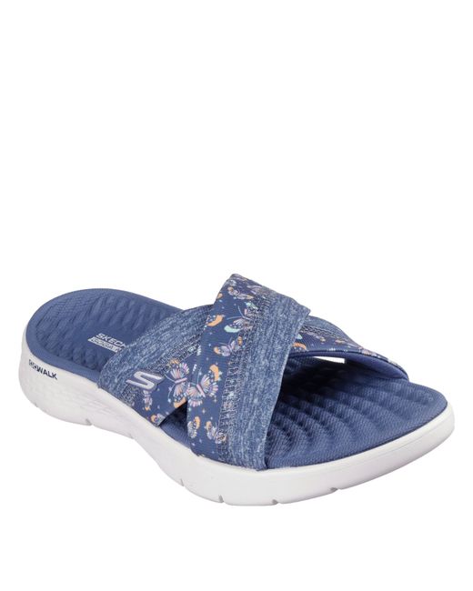 Skechers Blue Butterfly Print Memory Foam Straps Flat Sandals