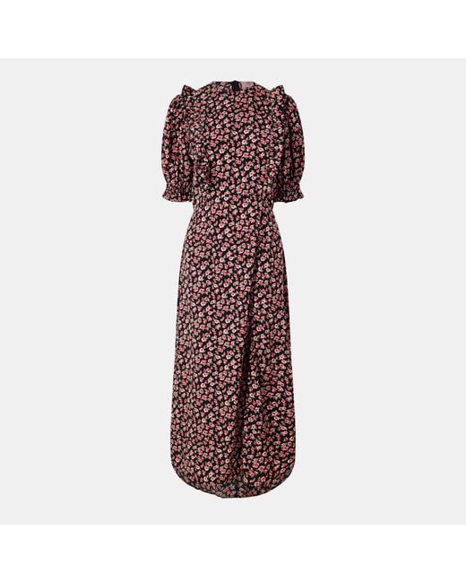 AX Paris Purple Rose Printed Frill Detail Midi Dress