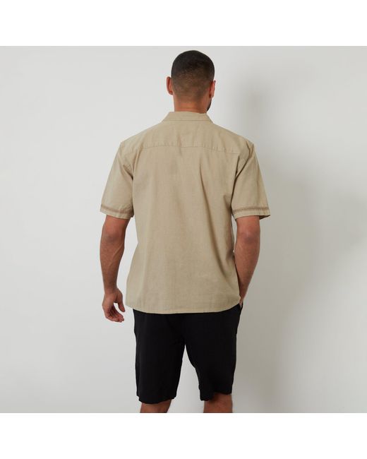 Threadbare Natural Linen Blend Lace Trim Relaxed Fit Shirt for men