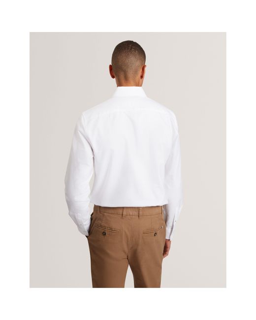 Ted Baker White Long-Sleeve Oxford Plain Shirt for men