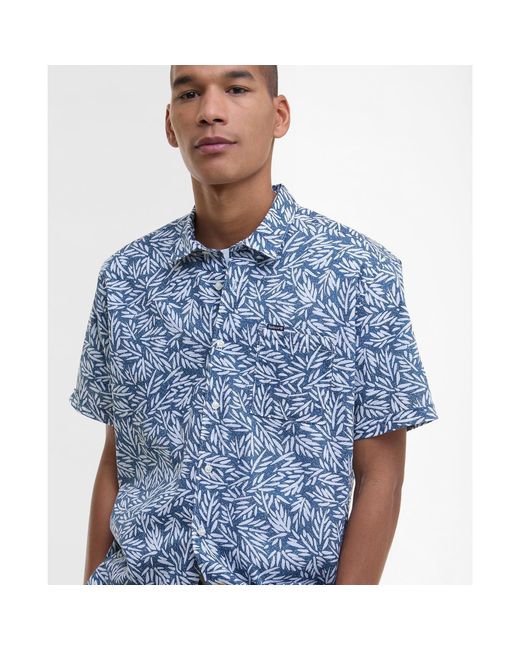 Barbour Blue Jackstone Short Sleeve Geometric Print Shirt for men