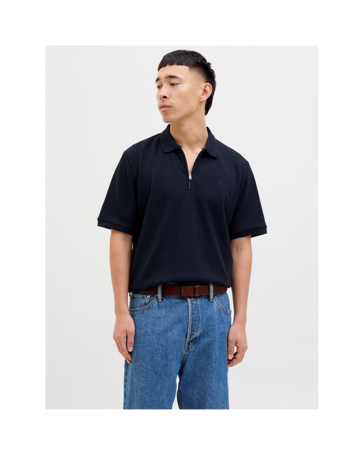 Jack & Jones Blue Austin Zip Polo for men