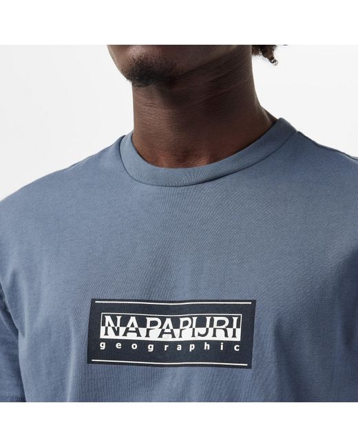 Napapijri Blue Nap Box Logo Short Sleeve T-Shirt for men