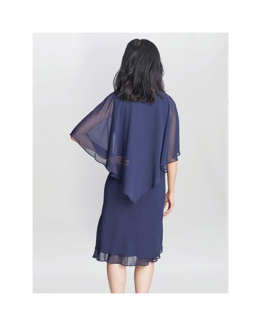 Gina Bacconi Blue Diana V Neck Embellished Dress