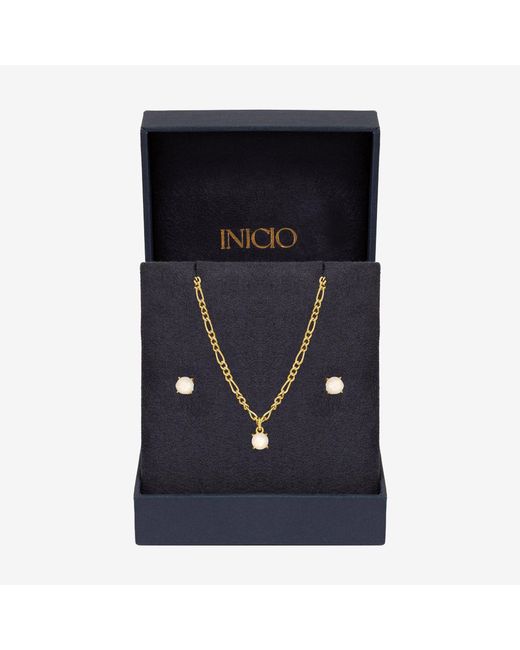 Inicio Blue 14K Plated Opal Stone Pendant Set