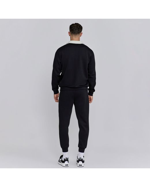 Siksilk Black Short-Sleeve Crest Tracksuit Top for men