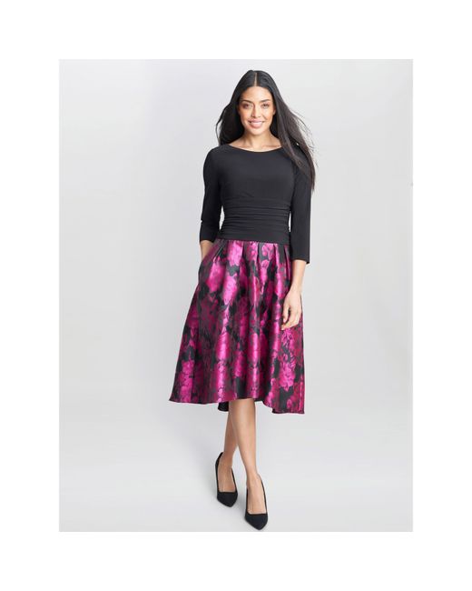 Gina Bacconi Purple Hannah Floral Printed Jacquard Dress