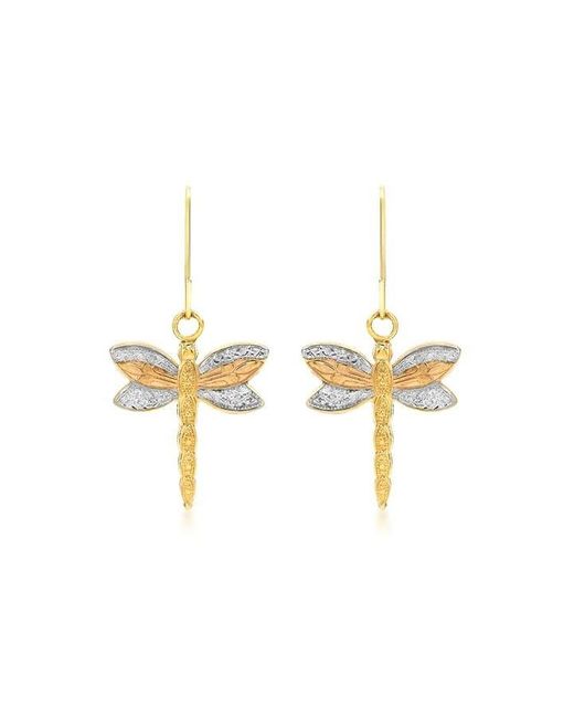 Be You Metallic 9ct 3-colour Dragonfly Drop Earrings